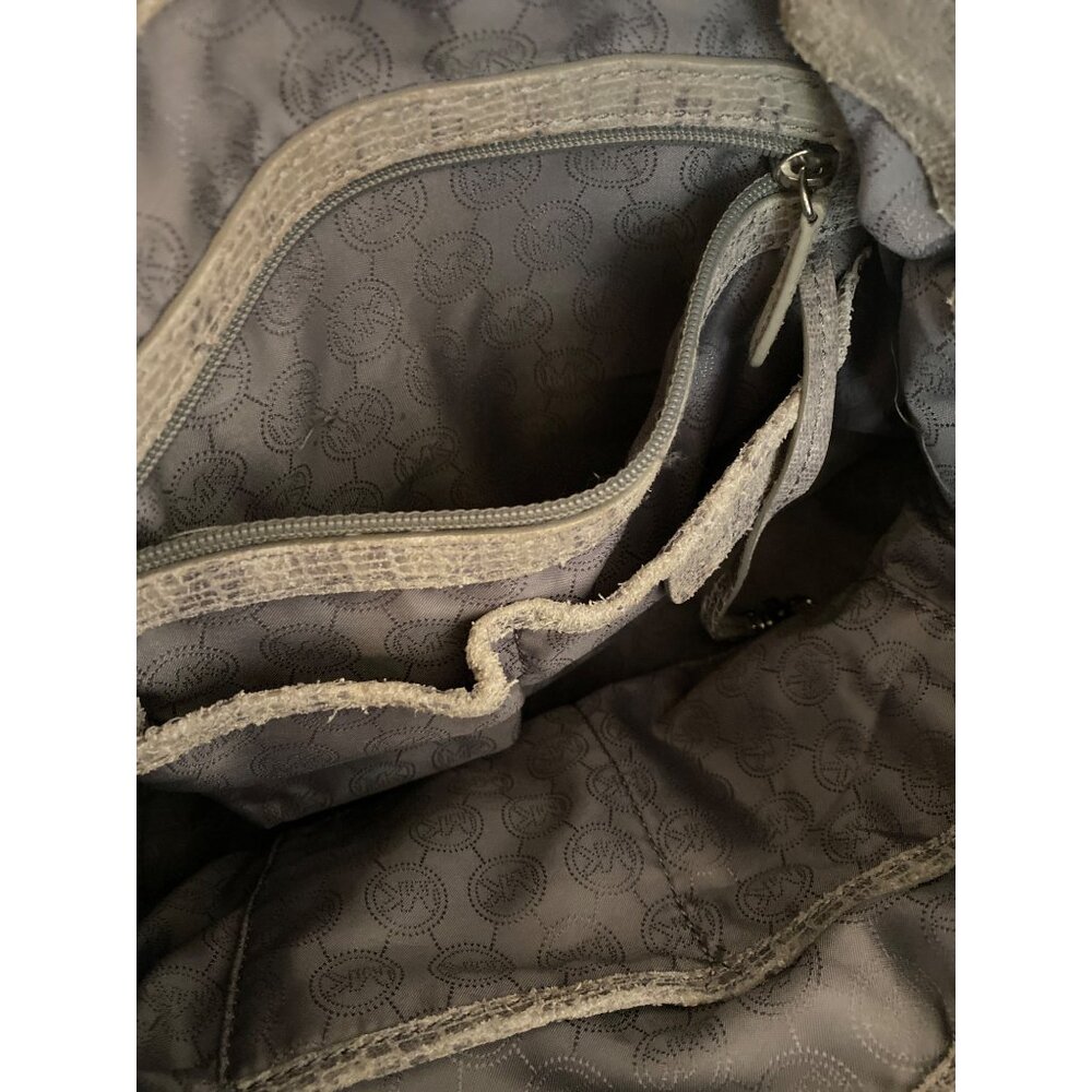 Michael Kors Distressed Gray Leather Satchel Bag W/ Chain Strap & Lock Accent - Picture 8 of 8